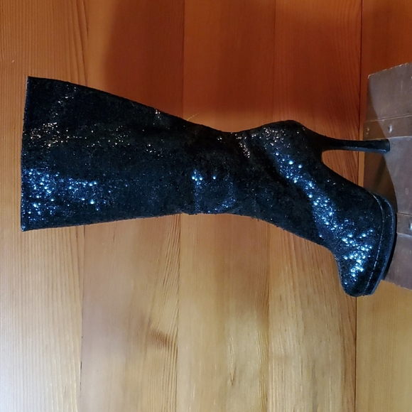 Ellie Boots Size 6 NEW Black Glitter Knee High Heeled Boots - Picture 4 of 8